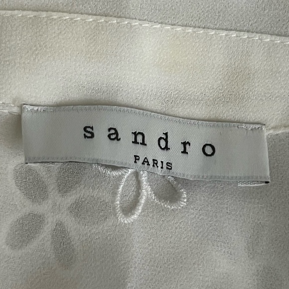 Sandro Ricarda Eyelet Chiffon Zip Front Sheer Midi Dress Collared White … - Picture 9 of 10